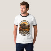 岩場のオレンジ色の掘削機のクレスト Tシャツ (正面フル)