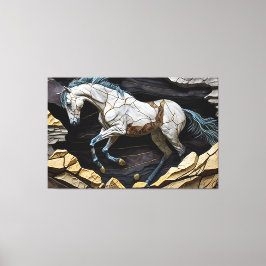 岩場のキャンバスに馬が駆け寄る キャンバスプリント