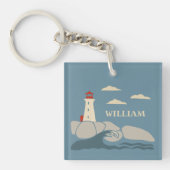 岩場の海岸の海岸の灯台 キーホルダー (正面)