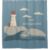 岩場の海岸の海岸の灯台 シャワーカーテン (正面)