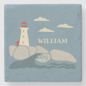 岩場の海岸の海岸の灯台 ストーンコースター (正面)