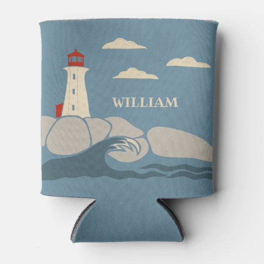 岩場の海岸の海岸の灯台 缶クーラー (正面)