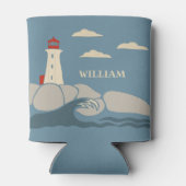 岩場の海岸の海岸の灯台 缶クーラー (裏面)