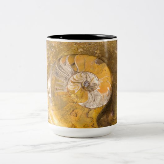 岩石の中のアンモニア鉱その他の化石 ツートーンマグカップ (中央)