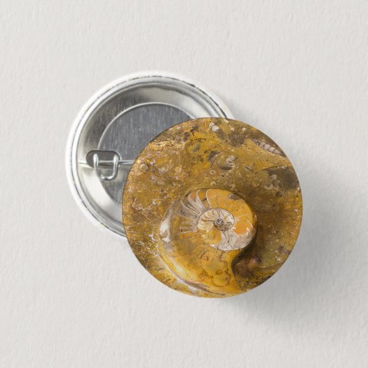 岩石写真のアンモナイトやその他の化石 缶バッジ (正面&裏面)