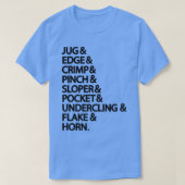 岩石登山の登山者のホールドの種類 Tシャツ (デザイン正面)