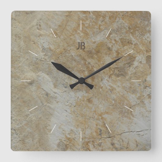 岩石顔 |自然なテクスチャの石像 スクエア壁時計 (正面)