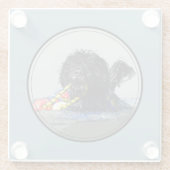 岩糸とのポルトガル水犬の水泳 ガラスコースター (裏面)