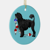 岩糸を持つポルトガル水犬のライオン セラミックオーナメント (右)