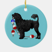 岩糸を持つポルトガル水犬のライオン セラミックオーナメント (裏面)