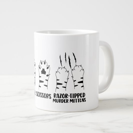岩紙はさみカミソリ爪おもしろい猫 ジャンボコーヒーマグカップ (正面右)