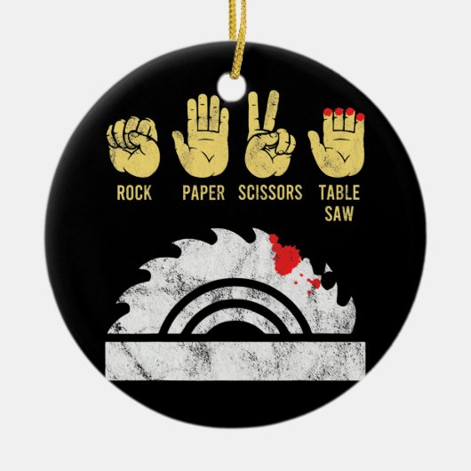 岩紙はさみテーブルソーウッドワーク セラミックオーナメント (正面)