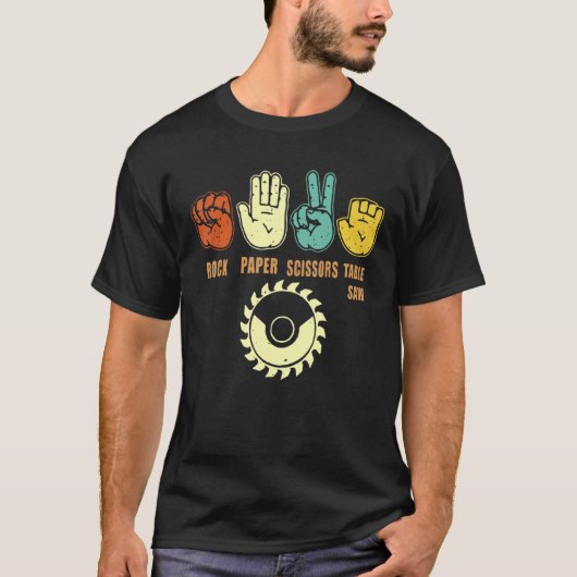 岩紙はさみテーブル木彫りカルペント見た Tシャツ (正面)