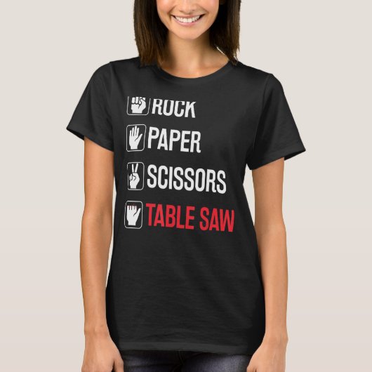 岩紙シザーテーブルソーウッドワーカーカおもしろいイ Tシャツ (正面)