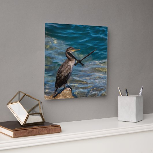 岩素晴らしの上の鵜 スクエア壁時計 (オフィス)