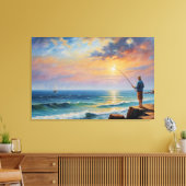 岩絵を描の多いビーチの魚釣り キャンバスプリント (インサイチュ (リビング))