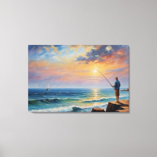 岩絵を描の多いビーチの魚釣り キャンバスプリント (正面)