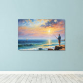 岩絵を描の多いビーチの魚釣り キャンバスプリント (インサイチュ (ウッドフロア))