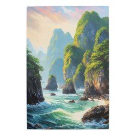 岩肌と荒々しい海 メタルプリント