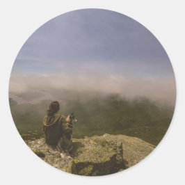 岩肌の犬と女 ラウンドシール