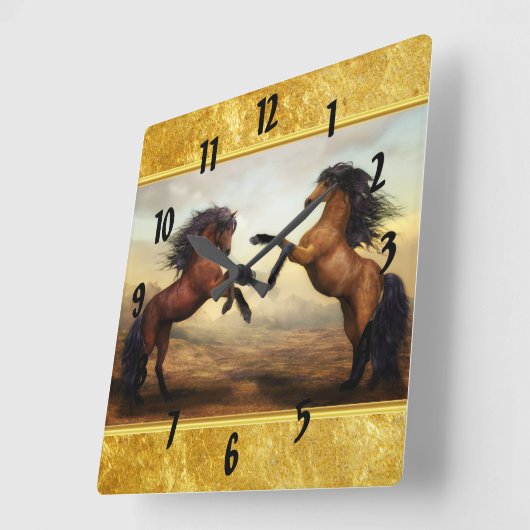 岩荷車を引く山の谷のフリシア馬 スクエア壁時計 (傾斜)