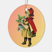 岬およびボンネットのクリスマスのオーナメントのヴィンテージの女の子 セラミックオーナメント (左)