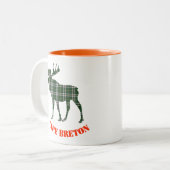 岬のブルターニュのタータンチェックのアメリカヘラジカのコーヒーカップ ツートーンマグカップ (正面左)