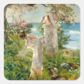 岸のギリシャの女の子 スクエアシール (正面)