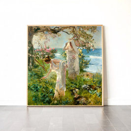 岸のギリシャの女の子 ポスター