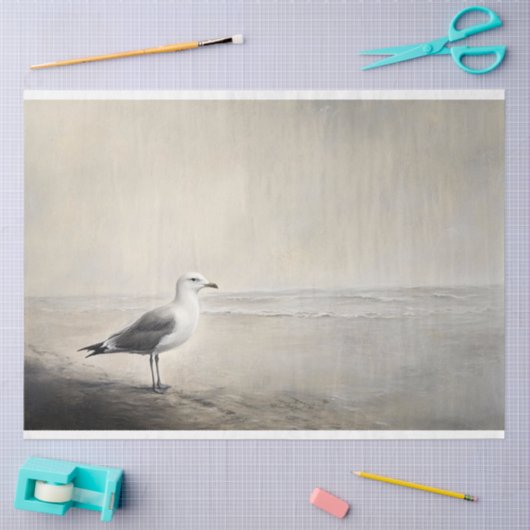 岸の切り離しによる孤独なカモメ 薄葉紙 (クラフト)