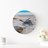 岸の岩に砕ける波 ラージ壁時計 (ホーム)