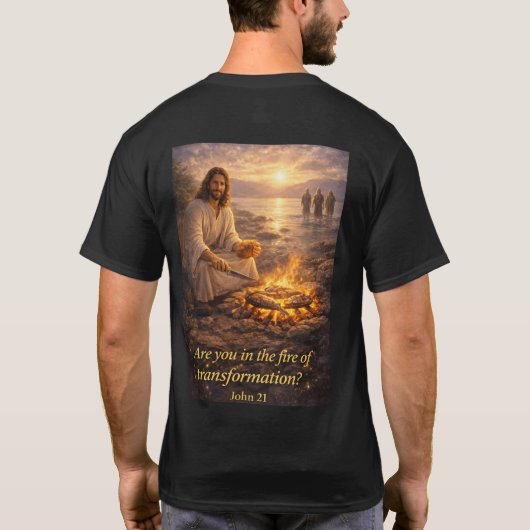 岸辺で魚を料理するイエス Tシャツ (裏面)