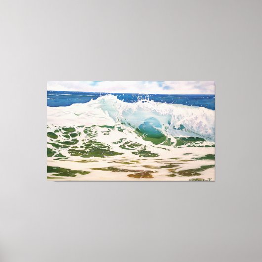岸辺に打ち寄せる波: 写実的な海の風景 キャンバスプリント (正面)