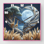 岸辺の満月の下でキリン スクエア壁時計 (正面)