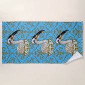 島かわいらし鳥パーティー少女 ビーチタオル (正面)