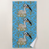 島かわいらし鳥パーティー少女 ビーチタオル (正面)