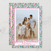 島のクリスマス、ビーチピンク&グリーンのカスタム写真 シーズンカード (正面/裏面)