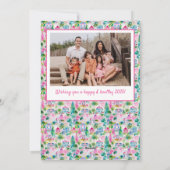 島のクリスマス、ビーチピンク&グリーンのカスタム写真 シーズンカード (裏面)