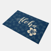 島のハイビスカスのハワイの縦縞の花柄アロハ ドアマット (アングル)