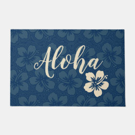 島のハイビスカスのハワイの縦縞の花柄アロハ ドアマット
