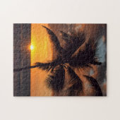 島のパズルの日没のヤシの木 ジグソーパズル (横)