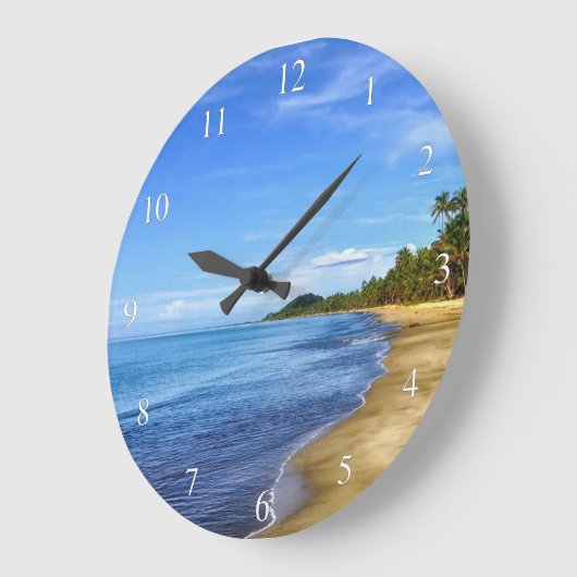 島のビーチの青海原および空の小さい数 ラージ壁時計 (傾斜)