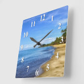島のビーチの青海原および空 スクエア壁時計 (傾斜)