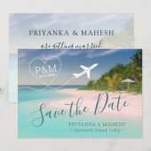 島のビーチウェディング ハート エアプレーン セーブ・ザ・デート (正面/裏面)