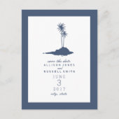 島のビーチ結婚式日付を保存 – Dark Blue 案内ポストカード (正面)