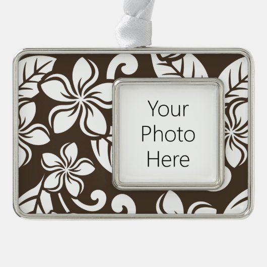 島のプルメリア（コーヒーブラウン） シルバープレートフレームオーナメント (正面)