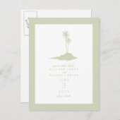 島のモダンビーチ結婚式日付を保存 – 緑 案内ポストカード (正面/裏面)