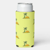 島のヤシの木と黄色の太陽 スリム缶クーラー (Seltzer正面)