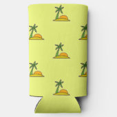 島のヤシの木と黄色の太陽 スリム缶クーラー (裏面)