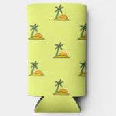 島のヤシの木と黄色の太陽 スリム缶クーラー (正面)